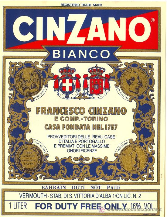 Etiquetas antiguas: ETIQUETA CINZANO - Foto 1