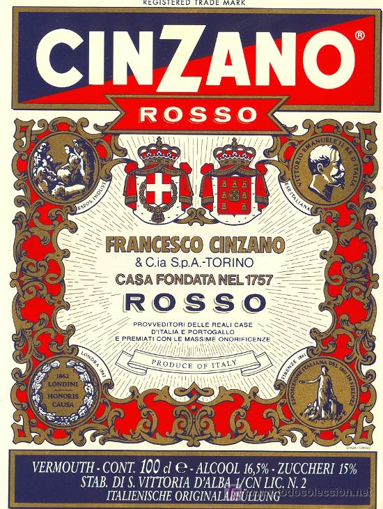 Etiquetas antiguas: ETIQUETA CINZANO - Foto 1