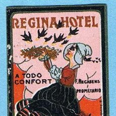 Etiquetas antiguas: ETIQUETA REGINA HOTEL, BARCELONA.. Lote 47081194