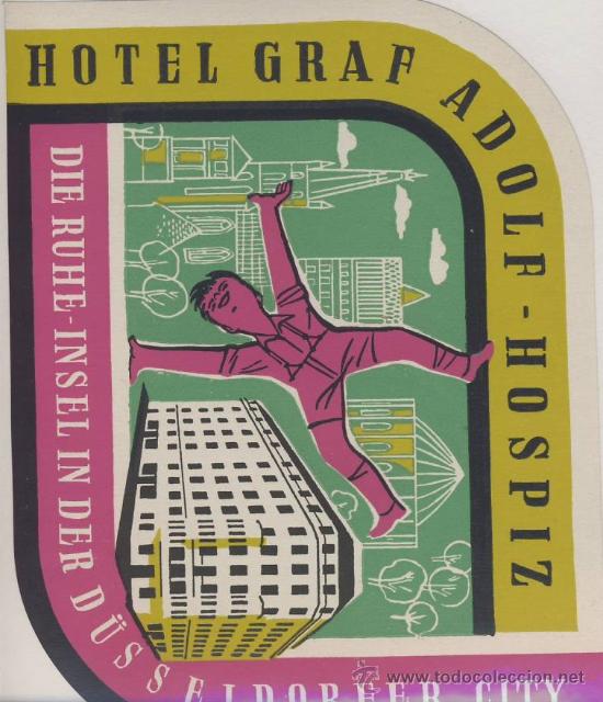 Etiquetas antiguas: Etiqueta Hotel   -  ALEMANIA-HOTEL  GRAF ADOLF-HOSPIZ -DUSSELDORF-ALEMANIA-MEDIDAS  125 X 95  mm