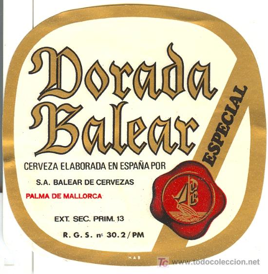 Etiquetas antiguas: ETIQUETA DE CERVEZA DORADA BALEAR - Foto 1