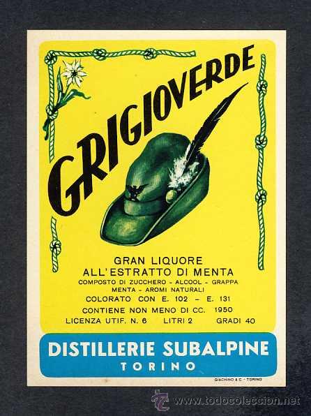 Etiquetas antiguas: Etiqueta de licor: GRIGIOVERDE