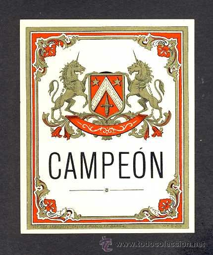 Etiquetas antiguas: Etiqueta de licor: CAMPEON - Foto 1