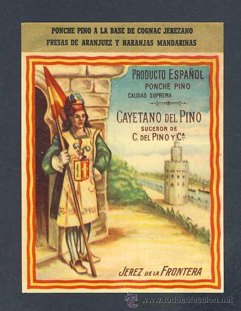 Old Labels: Etiqueta de licor: PONCHE FINO de Cayetano del Pino, Jerez de la Frontera