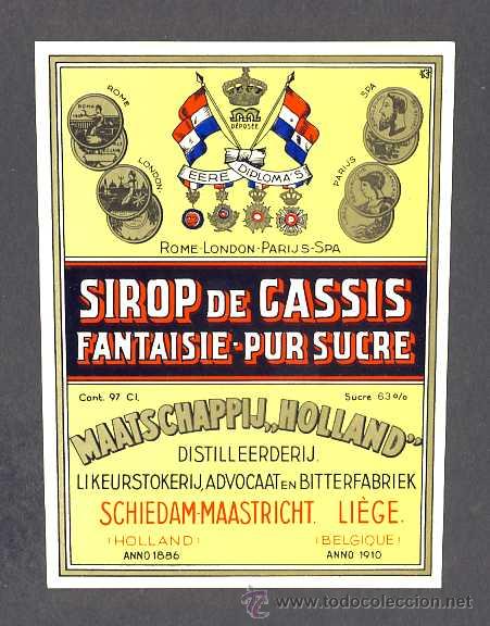 Etiquetas antiguas: Etiqueta de licor: SIROP DE CASSIS. Troquelada - Foto 1