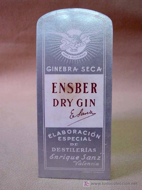 Etiquetas antiguas: ETIQUETA GINEBRA SECA ENSBER DRY GIN  ENRIQUE SANZ VALENCIA RARA