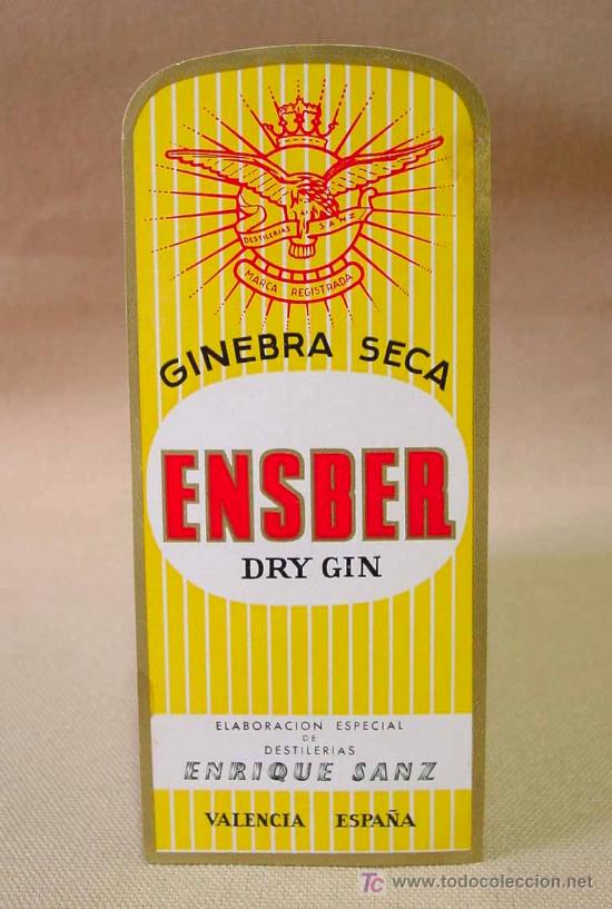 Etiquetas antiguas: ETIQUETA GINEBRA SECA DRY GIN ENSBER ENRIQUE SANZ VALENCIA