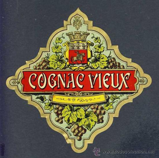 Old Labels: Etiqueta de licor: COGNAC VIEUX. Troquelada