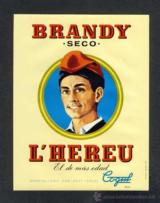 Etiquetas antiguas: Etiqueta de licor: Brandy seco, Cogul de Reus. Barretina