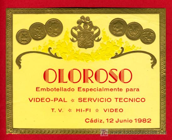 Etichette antiche: ETIQUETA , OLOROSO , ESPECIAL PARA SERVICIO TECNICO , CADIZ 1982 , E628