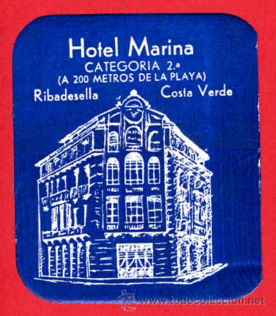 Etiquetas antiguas: ETIQUETA HOTEL-ESPA&Ntilde;A- - HOTEL MARINA -RIBADESELLA -CANTABRIA -65X 55 mm.