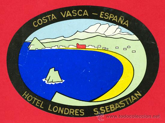 Etiquetas antiguas: ETIQUETA HOTEL-ESPA&Ntilde;A - HOTEL COSTA VASCA -TITULO ORO- OVAL-HUECO