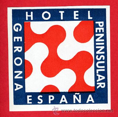 Etiquetas antiguas: ETIQUETA HOTEL-HOTEL PENINSULAR-GERONA- 60X60 mm