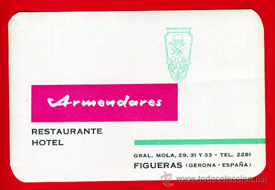 Etiquetas antiguas: ETIQUETA  HOTEL-HOTEL ARMENDARES-FIGUERAS--GERONA- 110X70 mm- DATADA A&Ntilde;OS 50