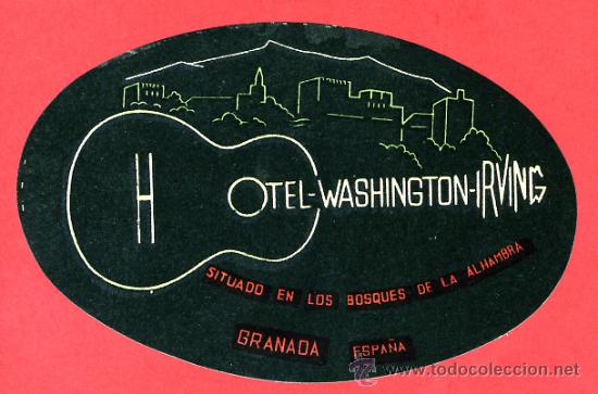 Etiquetas antiguas: ETIQUETA HOTEL-ESPA&Ntilde;A-HOTEL WASHINGTON-IRVING-GRANADA- OVAL -145 mm-