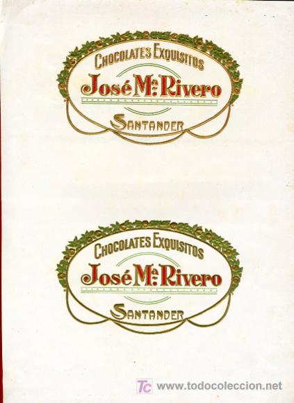 Etichette antiche: DOBLE ETIQUETA CHOCOLATES JOSE M&ordf; RIVERO , SANTANDER , RELIEVE  , E685