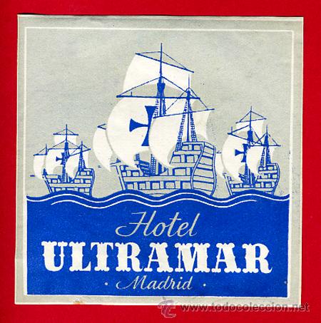 Etiquetas antiguas: ETIQUETA  HOTEL -HOTEL  ULTRAMAR 88X88 mm   MADRID