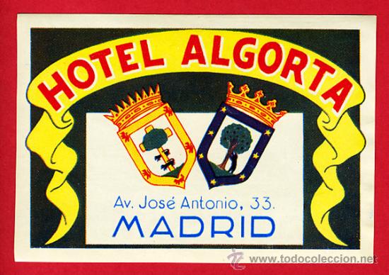 Etiquetas antiguas: ETIQUETA  HOTEL -HOTEL  ALGORTA 117X 80 mm   MADRID