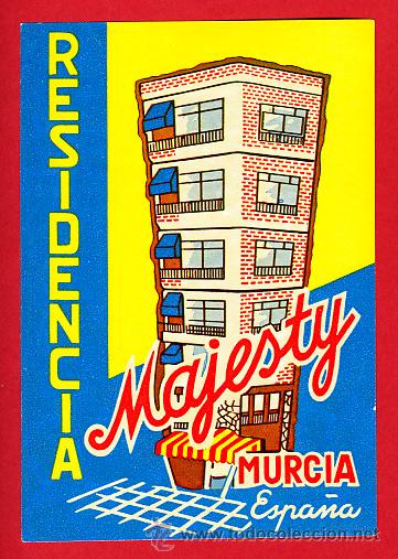 Etiquetas antiguas: ETIQUETA  HOTEL -RESIDENCIA MAJESTY  - 85X 120 mm   -MURCIA