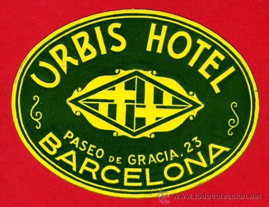 Etiquetas antiguas: ETIQUETA HOTEL-ESPA&Ntilde;A - HOTEL URBIS -OVAL 100 mm -AMARILLO- BARCELONA -