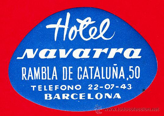 Etiquetas antiguas: ETIQUETA HOTEL-ESPA&Ntilde;A - HOTEL NAVARRA -mOD. 2- AZUL -DATADA -OVAL 92 mm -- BARCELONA
