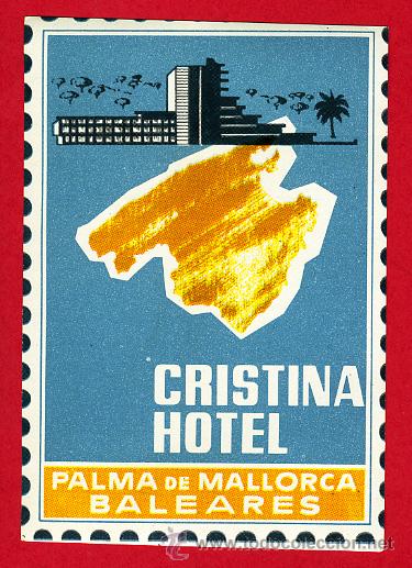 Etiquetas antiguas: ETIQUETA HOTEL - ESPA&Ntilde;A-HOTEL CRISTINA- - MALLORCA- 65 X 95 mm BALEARES
