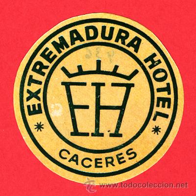 Etiquetas antiguas: ETIQUETA HOTEL - HOTEL EXTREMADURA- DIAMETRO-55 mm -CACERES -
