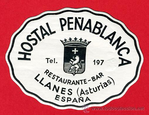 Etiquetas antiguas: ETIQUETA  HOTEL -ESPA&Ntilde;A-HOSTAL PE&Ntilde;ABLANCA- OVAL80 mm- BLANCA-DATADA -LLANES -ASTURIAS-