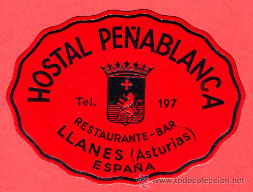 Etiquetas antiguas: ETIQUETA  HOTEL -ESPA&Ntilde;A-HOSTAL PE&Ntilde;ABLANCA- OVAL80 mm- ROJA-DATADA -LLANES -ASTURIAS-