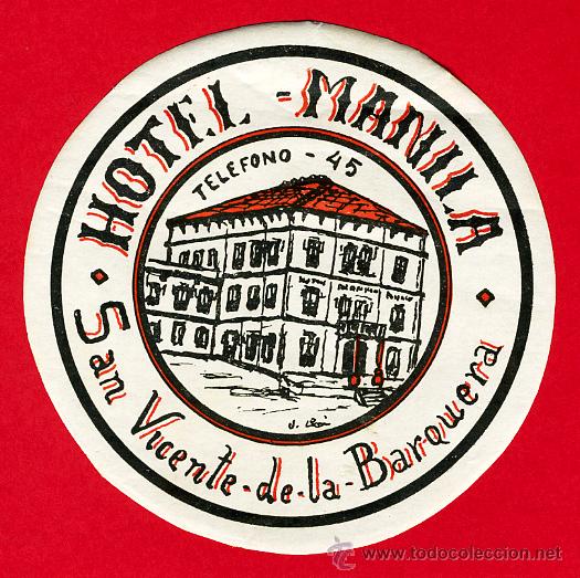 Etiquetas antiguas: ETIQUETA HOTEL -HOTEL MANILA- DIAMETRO 95 mm- -DATADA -SAN VICENTE DE LA BARQUERA -CANTABRIA