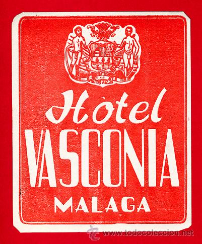 Etiquetas antiguas: ETIQUETA  HOTEL-ESPA&Ntilde;A -HOTEL VASCONIA  - 85X 70  mm- -  MALAGA