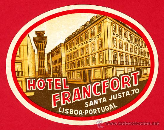 Etiquetas antiguas: ETIQUETA  HOTEL -HOTEL RANCFOERT - 84X110  mm- LISBOA- PORTUGAL -
