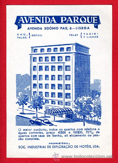 Etiquetas antiguas: ETIQUETA  HOTEL - HOTEL  AVENIDA PARQUE -80X105  mm -DATADA-LISBOA- -PORTUGAL-A&Ntilde;OS 40