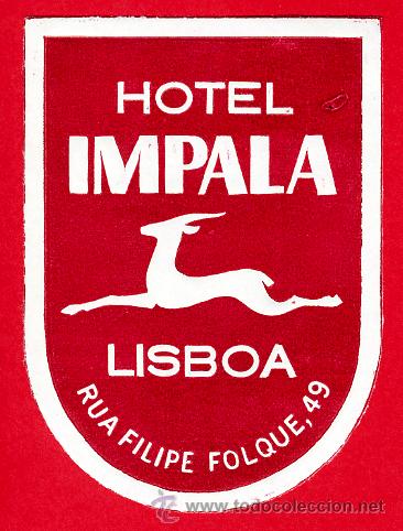 Etiquetas antiguas: ETIQUETA  HOTE -PORTUGAL -HOTEL IMPALA-87X65mm --LISBOA-