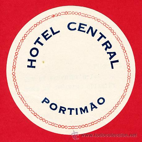 Etiquetas antiguas: Etiqueta Hotel -PORTUGAL - HOTEL  CENTRAL - DIAMETRO 105 mm - PORTIMAO -