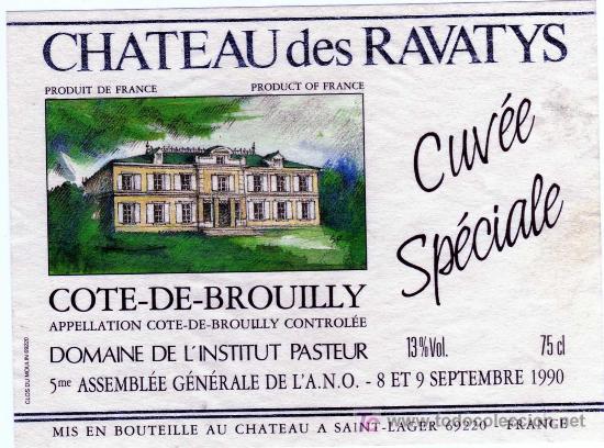 Alte Etiketten: ETIQUETA VINO - CHATEAU DES RAVATYS - FRANCIA