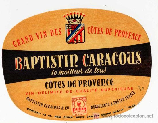 Alte Etiketten: ETIQUETA VINO - BAPTISTIN CARACOUS - FRANCIA