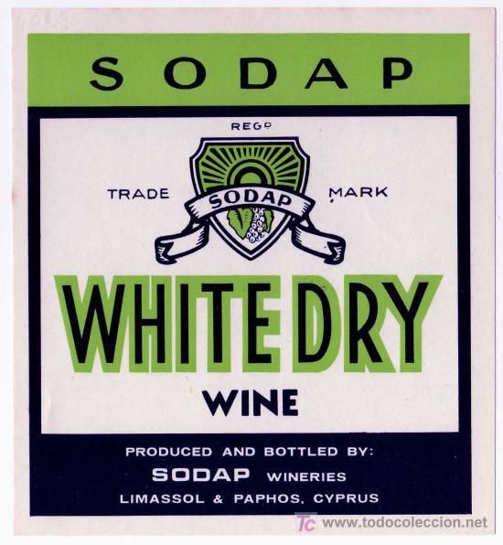 Alte Etiketten: ETIQUETA VINO - SODAP WHITE DRY  - CYPRUS
