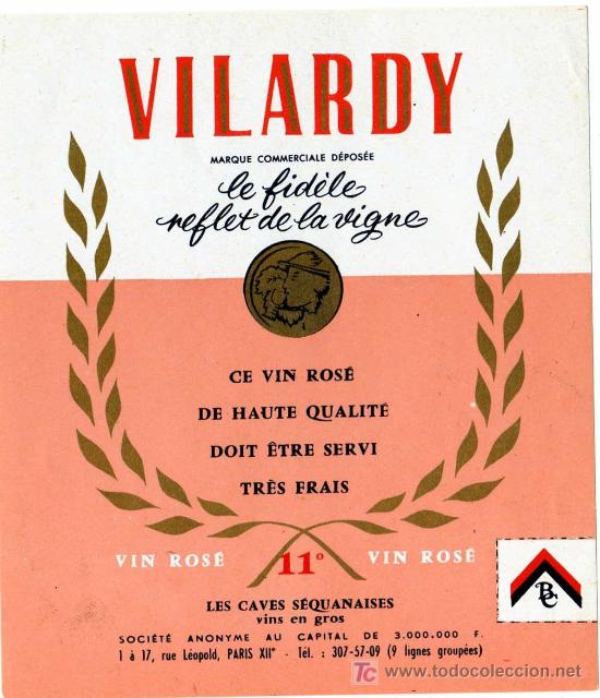 Alte Etiketten: ETIQUETA VINO - VILARDY - FRANCIA