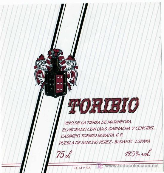 Etichette antiche: ETIQUETA VINO - CASIMIRO TORIBIO BORAITA - PUEBLA DE SANCHO PEREZ  (BADAJOZ)