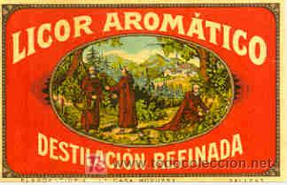 Old Labels: ETIQUETA LICOR AROMATICO (MONJES EN BOSQUE) - CASA NOGUERA - SALLENT (BARCELONA)