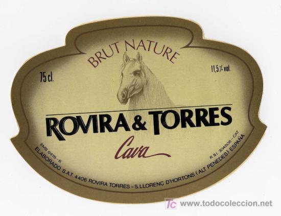 Etichette antiche: ETIQUETA CAVA ROVIRA & TORRES (CABALLO) - S.LLORENC D&acute;HORTONS (BARCELONA)
