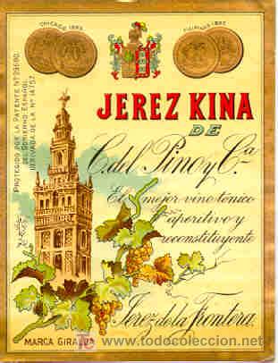 Etichette antiche: BONITA ETIQUETA -JEREZ KINA (TORRE DE LA GIRALDA - SEVILLA) - C. DEL PINO - JEREZ (CADIZ)