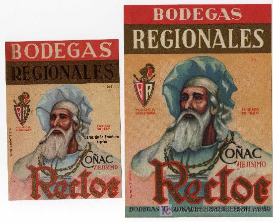 Etichette antiche: ETIQUETA CO&Ntilde;AC RECTOR - BODEGAS REGIONALES - JEREZ (CADIZ)