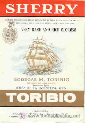 Old Labels: ETIQUETA SHERRY - HOUSE OF WINES - WASHINTON D.C. (BARCO)  - BODEGAS M.TORIBIO - JEREZ (CADIZ)