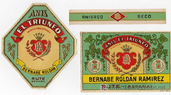Old Labels: ETIQUETA ANIS EL TRIUNFO - BERNABE ROLDAN - RUTE (CORDOBA)