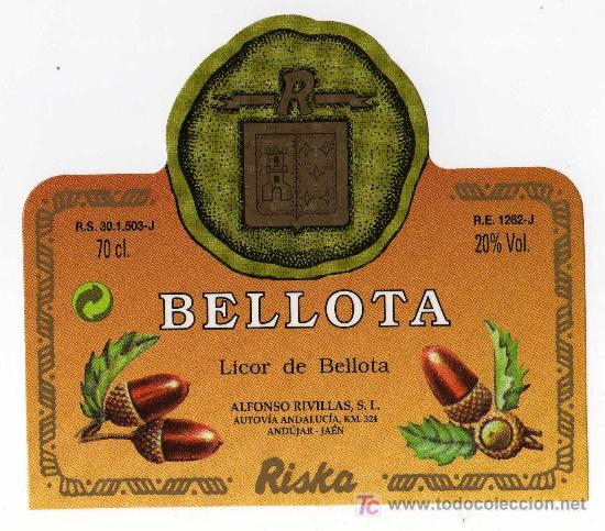 Etichette antiche: ETIQUETA LICOR DE BELLOTA - ALFONSO RIVILLAS - ANDUJAR (JAEN)