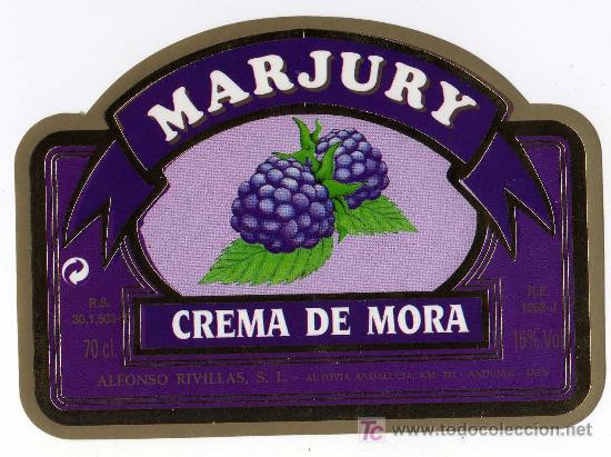 Etichette antiche: ETIQUETA CREMA DE MORA MARJURY - ALFONSO RIVILLAS - ANDUJAR (JAEN)