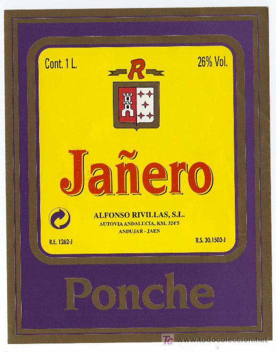 Etichette antiche: ETIQUETA PONCHE JANERO - ALFONSO RIVILLAS - ANDUJAR (JAEN)