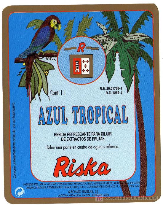 Etichette antiche: ETIQUETA BEBIDA REFRESCANTE AZUL TROPICAL (PAJARO) - ALFONSO RIVILLAS - ANDUJAR (JAEN)